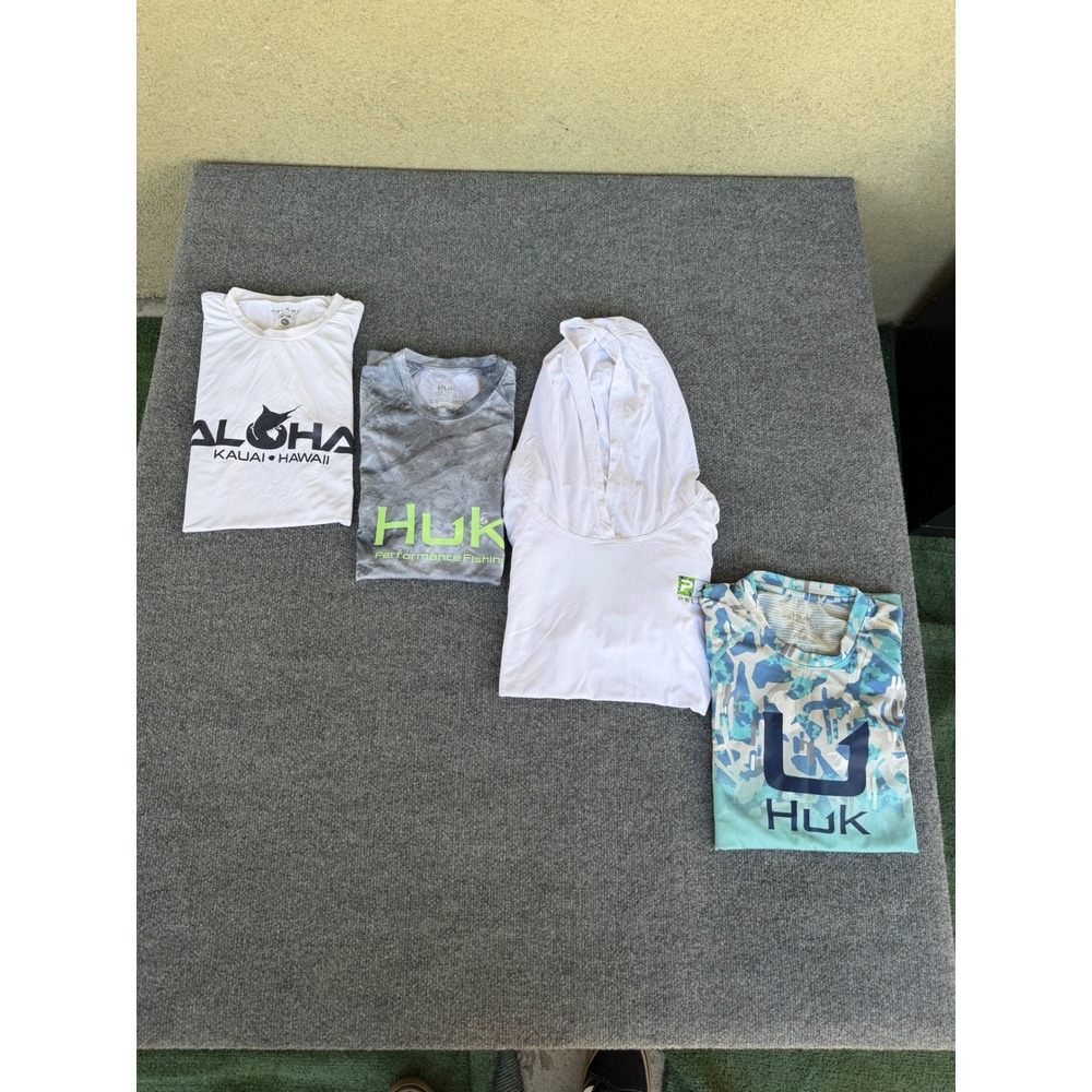 FISHING MENS GEAR TOPS BUNDLE LOT OF FOUR DIFFERENT SIZES